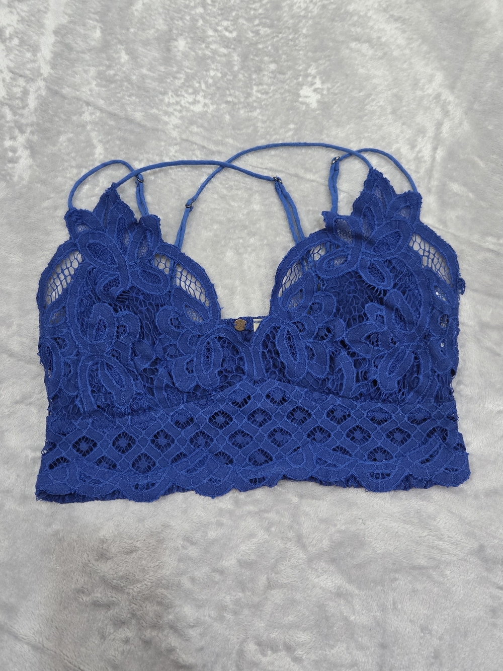 Free People Adella Blue Lace Bralette Crop Top Smocked Back SZ Medium